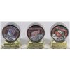 Image 1 : SET OF 3 NHL INCASED HOCKEY PUCKS ON STAND