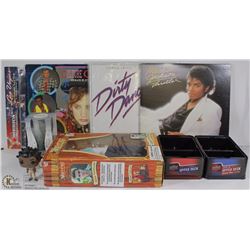 BOX OF MISC COLLECTABLES: MICHAEL JACKSON RECORD,
