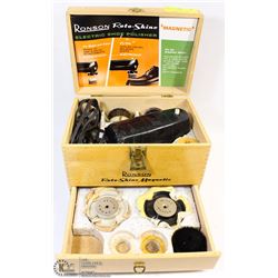 RONSON ROTO-SHINE SHOE POLISHING KIT IN WOOD CASE