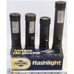 5 VINTAGE RAY-O-VAC FLASHLIGHTS ONE IN ORIGINAL