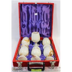 SET OF 6 CARVED STONE BEER CUPS