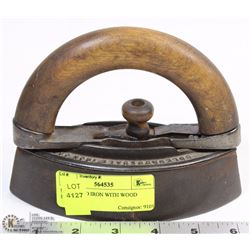 METAL SAD IRON WITH WOOD HANDLE