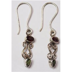 #16-STERLING SILVER GARNET AND PERIDOT EARRINGS
