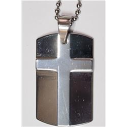 #32-TUNGSTEN HIGH POLISH DOGTAG WITH CROSS