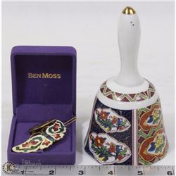 CLOISSONNE BELL BROOCH AND BARRETTE