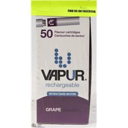 50 VAPUR RECHARGEABLE GRAPE FLAVOUR CARTRIDGES
