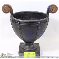 VINTAGE BLACK POT WITH RIVETS AND HANDLES