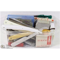 CONTAINER OF OLD STRAIGHT RAZOR BLADES