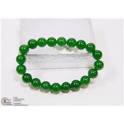 #9-NATURAL GREEN JADE BEAD BRACELET 8"