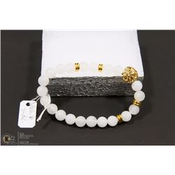 #10-NATURAL WHITE JADE BEAD BRACELET 7.5"