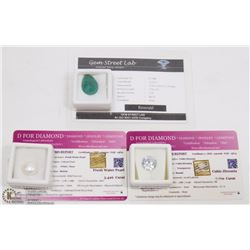 LOT OF 3 GEMSTONES WITH COA