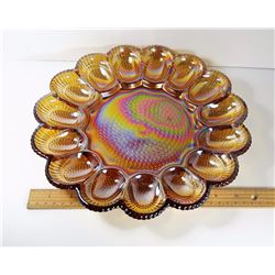 9 - VINTAGE CARNIVAL GLASS DEVILLED EGG PLATTER