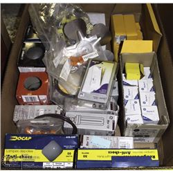 FLAT OF ELECTRICAL GOODS + HALOGEN LIGHT BULBS