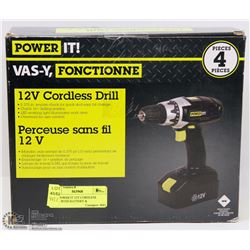 NEW POWER IT 12V CORDLESS DRILL WITH BATTERY &