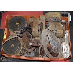 TOTE WITH USED RATCHET STRAPS, SOME HEAVY DUTY