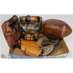 LOT OF VINTAGE SPORTS EQUIPMENT INCLUDING