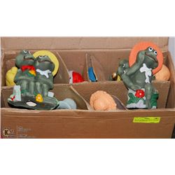 SET OF 10 NEW COLORFUL CERAMIC FROG ORNAMENTS-