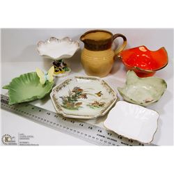 FLAT OF 6 VARIOUS CANDY DISHES & JUG