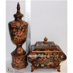 2 LIDDED PAINTED HOME DECOR