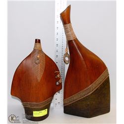 2 WOOD VASES