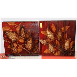 LOT OF 2 CANVAS ABSTRACT LEAF PAINTINGS 20X20