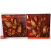 Image 1 : LOT OF 2 CANVAS ABSTRACT LEAF PAINTINGS 20X20