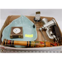 FLAT OF ESTATE ITEMS INCLUDING CLOCK, DECORATIVE