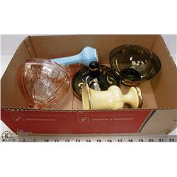 2 PINK DEPRESSION GLASS CANDY DISHES, GREEN/GOLD