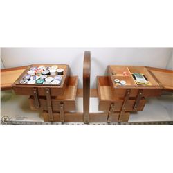 VINTAGE WOODEN ACCORDION STYLE SEWING BOX