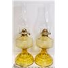 Image 1 : PAIR OF AMBER TINTED OIL LAMPS