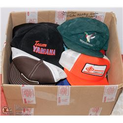 BOX OF OLD TRUCKER HATS