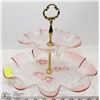 Image 1 : TWO TIER PINK GLASS SERVING TRAY