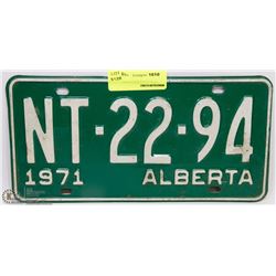 1971 ALBERTA LICENSE PLATE
