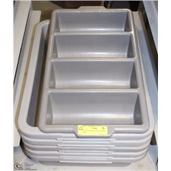 LOT OF 5 BUS PANS AND CUTLERY TRAY