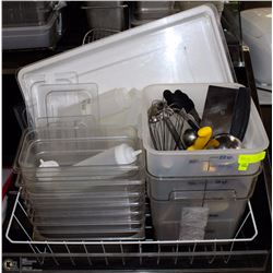 LOT OF ASSORTED INSERTS, SQUIRT BOTTLES & UTENSILS