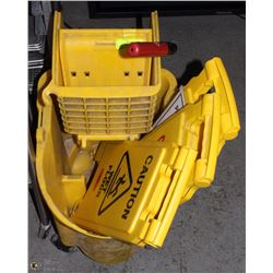 3 WET FLOOR SIGNS WITH MOP PAIL  AND WRINGER