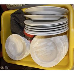 PLASTIC TOTE OF ASST PLATES AND BOWLS