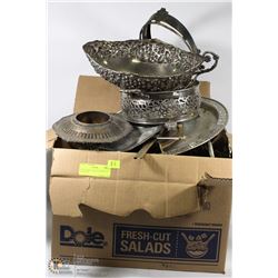 BOX OF MISC SILVER-PLATED  70 PCS TOTAL