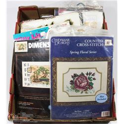 FLAT OF ASST NEEDLEPOINT & CROSSTITCH KITS, AND