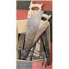 Image 1 : BOX WITH ASSORTED ANTIQUE TOOLS INCL SAWS, DRILLS