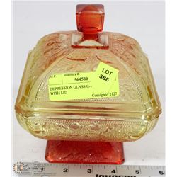 DEPRESSION GLASS CANDY DISH WITH LID