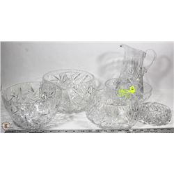 COLLECTION OF PINWHEEL CRYSTAL BOWLS & PITCHER