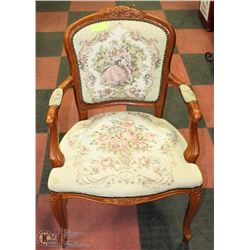 ANTIQUE NEEDLEPOINT PARLOUR CHAIR