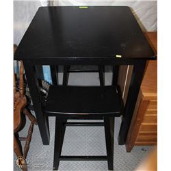 WOOD BAR TABLE AND 2 MATCHING STOOLS,