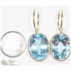 Image 2 : 14K YELLOW GOLD LARGE BLUE TOPAZ HOOPE EARRINGS