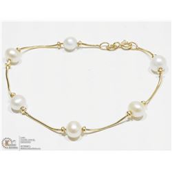 10K YELLOW GOLD FRESHWATER PEARL BRACELET