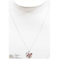 10K WHITE GOLD 8 DIAMOND "N" PENDANT W/ CHAIN
