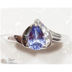 10K WHITE GOLD TANZANITE & 3 DIAMOND RING