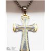 Image 1 : STAINLESS STEEL 2-TONED CROSS PENDANT W/ CHAIN