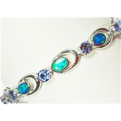 ST. SILVER CREATED INLAID OPAL & CUBIC CRYSTALS